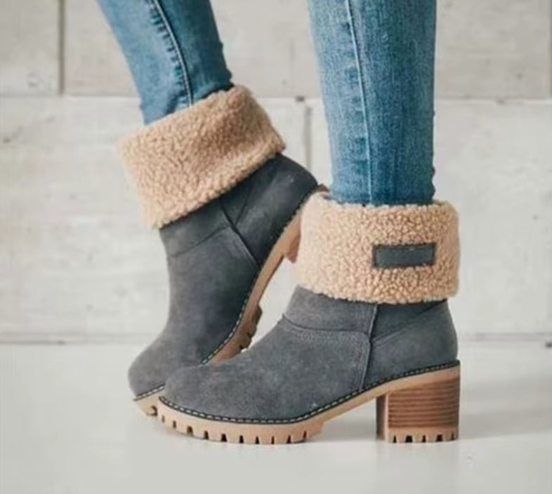 🏷️ VALM™ ÉLÉA / Bottines Hiver à Talon – Gris Cendré